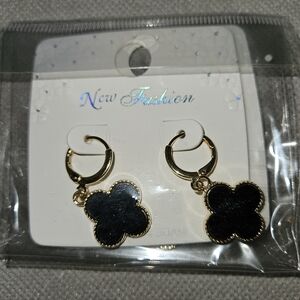 Gold and Black Clover Earrings